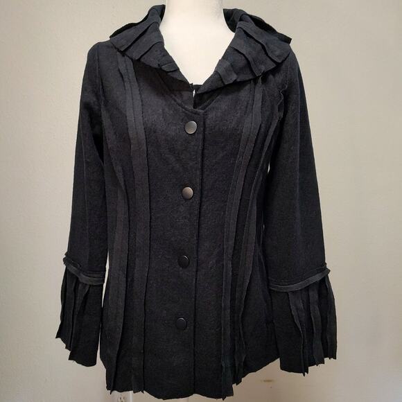Soft Surroundings Aveline Black Wool Blend Inverted Seams Shawl Coller Jacket Sm - Picture 1 of 9
